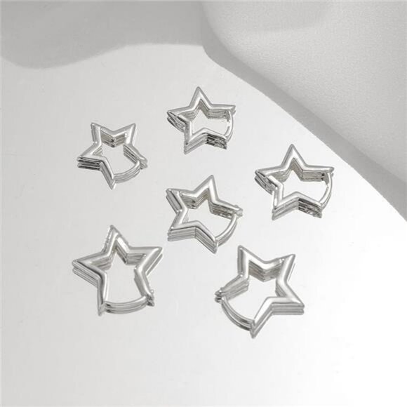 Silver Star Hoop Earrings Set Women Y2k Huggie Pentagram Statement Jewelry Gift - Picture 5 of 7